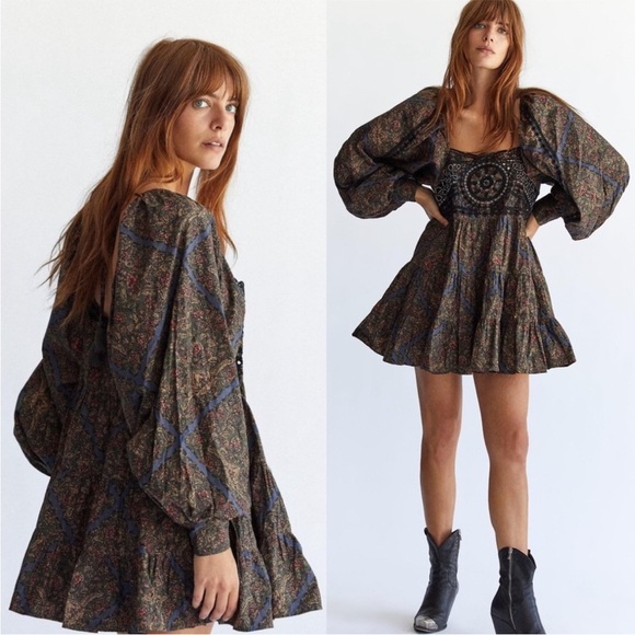 Free People Dresses & Skirts - Free People Paisley Mini Dress in Black and Blue